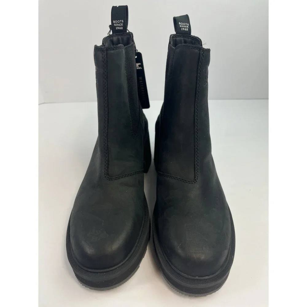 NEW Sorel Hi-Line Heel Chelsea Boots Women's 7 Black Sea Salt Waterproof NL4874